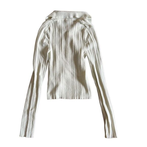 URBAN OUTFITTERS CREAM RIB KNIT POLO CROP SWEATER sz S - Picture 2 of 7